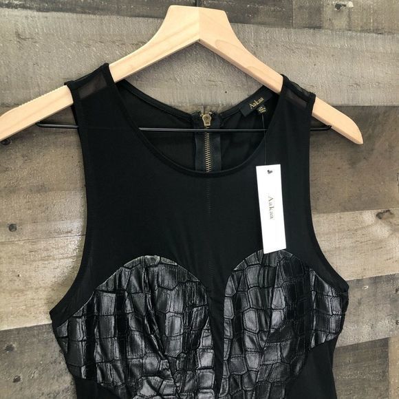 NWT Aakaa Textured Black Mesh Bodycon Dress - Picture 3 of 7